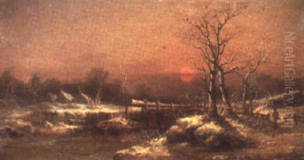 Winter Landscape Oil Painting by Richard Barrett Davis