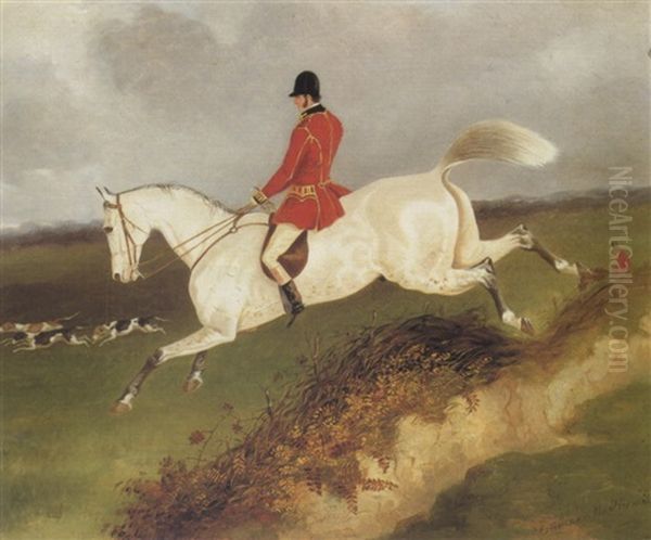 Charles Davis, Master Of The Queen's Hounds, On His Grey Hunter, The Hermit Oil Painting by Richard Barrett Davis