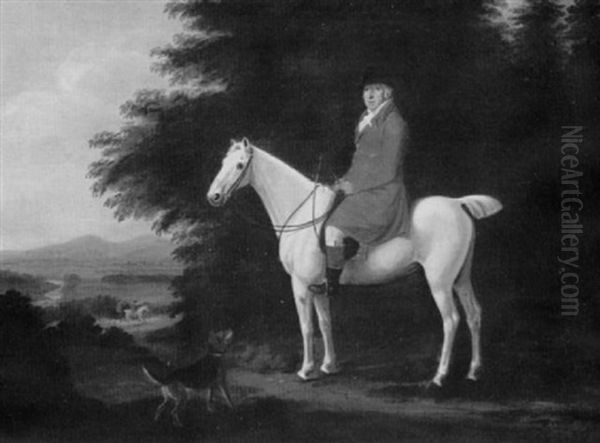 A Gentleman On His Grey Hunter In A Landscape, Other Members Of The Hunt Beyond Oil Painting by Richard Barrett Davis