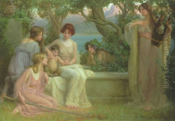 An Arcadian Idyll Oil Painting by Stuart G. Davis