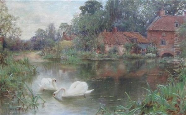 A Mill Pool On A Summers Day Oil Painting by Valentine Davis