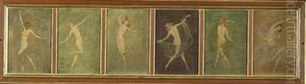 Sketch Of A Nude Dancer (+ 5 Others, Similar; 6 Works In 1 Frame) Oil Painting by Warren B. Davis