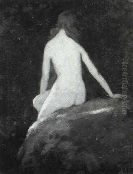 Sunbeam/bather Seated Upon A Rock Oil Painting by Warren B. Davis