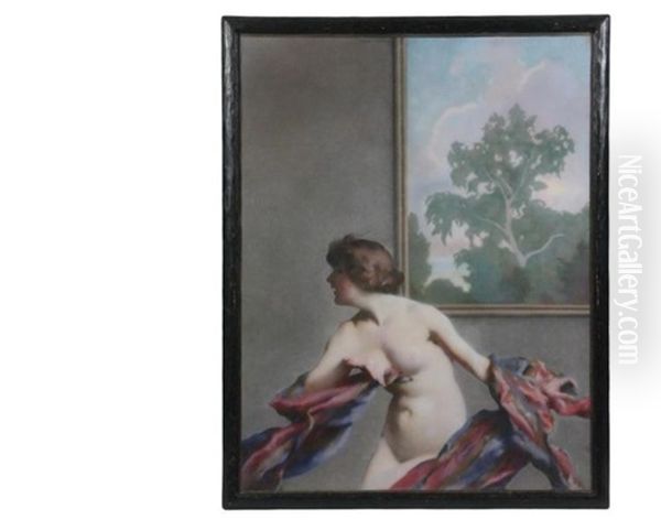 Nude Dancing With Shawl In Front Of Landscape Painting Oil Painting by Will Rowland Davis