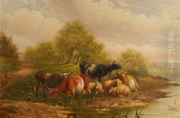 Cows Oil Painting by William Davis