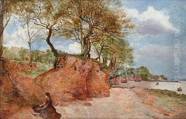 Eastham, Fishergirl On The Mersey Foreshore Oil Painting by William Davis