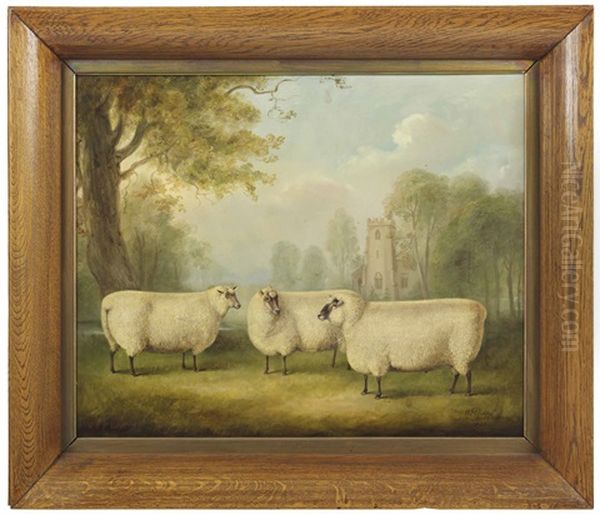 Sheep In A Landscape With A Church Beyond Oil Painting by William Henry Davis