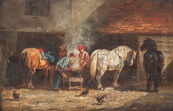 Blacksmith Shop Oil Painting by William Henry Davis