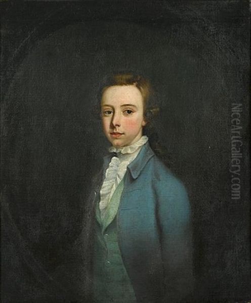 Portrait Of Of A Boy (henry Lidgebird?) Wearing A Blue Coat With A Green Waistcoat Oil Painting by Jeremiah Davison