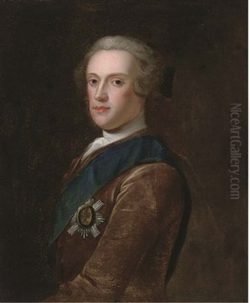 Portrait Of Sir James Hamilton, 6th Duke Of Hamilton (1724-1758), Bust-length, In A Brown Coat, Wearing The Star Of The Garter Oil Painting by Jeremiah Davison