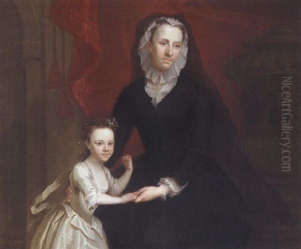 Portrait Of Elizabeth Dunch, Lady Bisshopp Of Parham And Her Daughter Mary, Lady Dormer Oil Painting by Jeremiah Davison