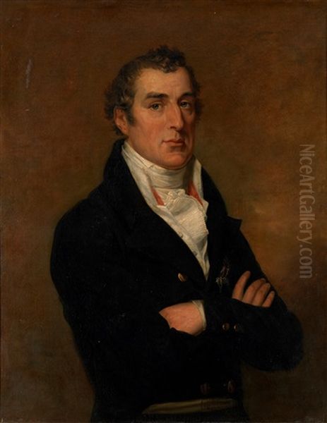 Portrait Of Arthur Wellesley, 1st Duke Of Wellington, In A Dark Jacket With A White Waistcoat And A Pleated Jabot Oil Painting by George Dawe