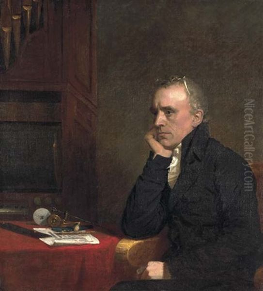 Portrait Benjamin Flight Seated At A Table By An Organ Oil Painting by George Dawe