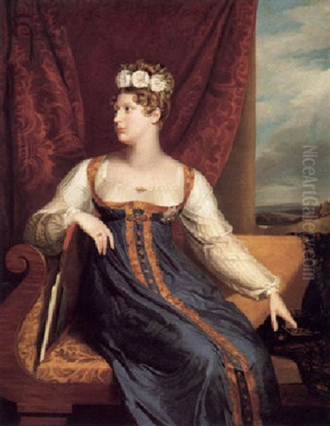 Portrait Of Princess Charlotte Augusta, Wearing A Blue And Gold Dress And The Star Of Catherine Of Russia Oil Painting by George Dawe