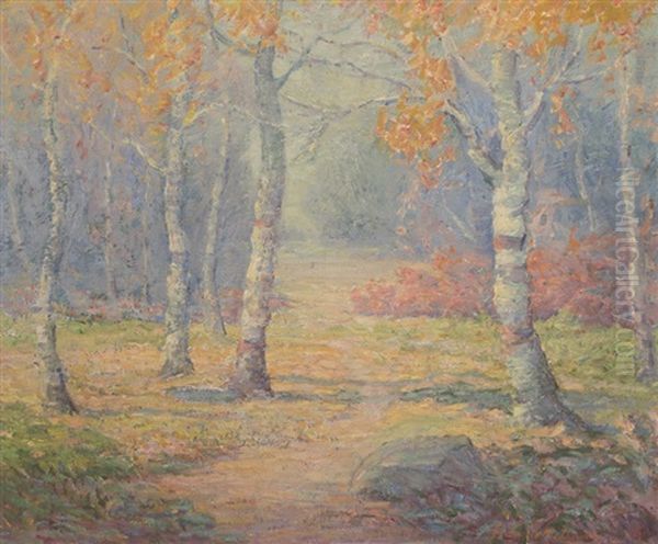 Path Through A Tree-lined Landscape Oil Painting by Edwin Dawes