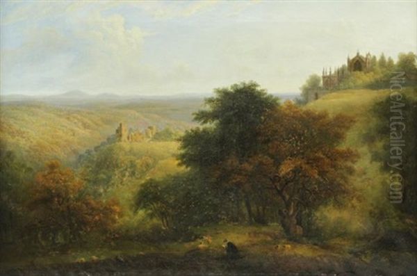 English Landscape, Figure And Animals Oil Painting by Henry Dawson