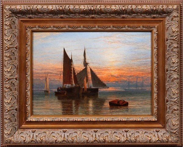 Shipping On A Calm Sea At Dusk Oil Painting by Henry Dawson