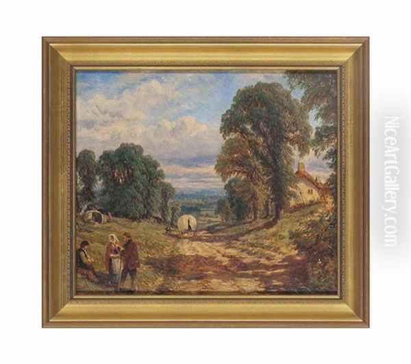 Tinkers In A Wooded Landscape With Cottages Oil Painting by Henry Dawson