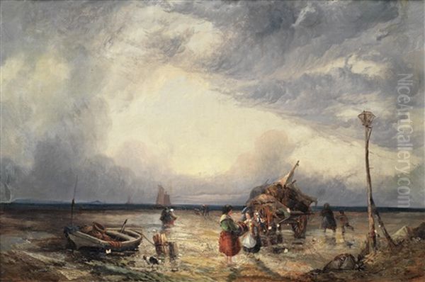 Coastal View At Low Tide Oil Painting by Henry Dawson