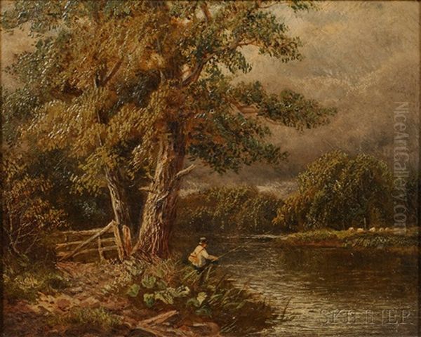 Fisherman At A Lake Oil Painting by Henry Dawson