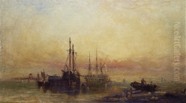 Shipping At Sunset Oil Painting by Henry Dawson