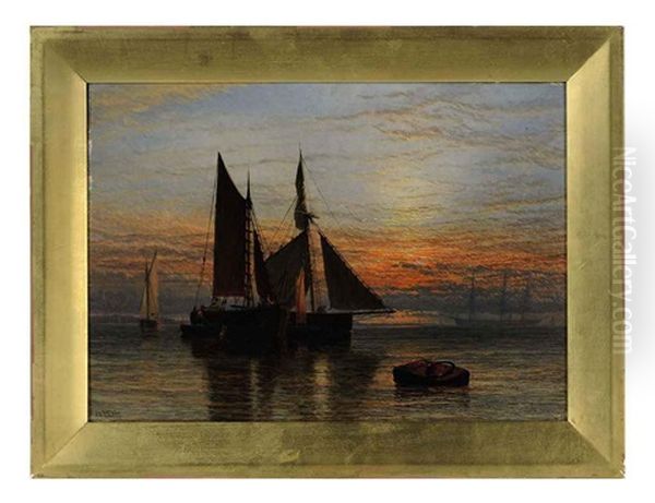 Shipping On A Calm Sea At Dusk Oil Painting by Henry Dawson