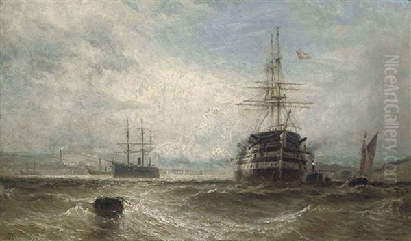 A Breezy Day In The Hamoaze, Plymouth Sound Oil Painting by Henry Dawson