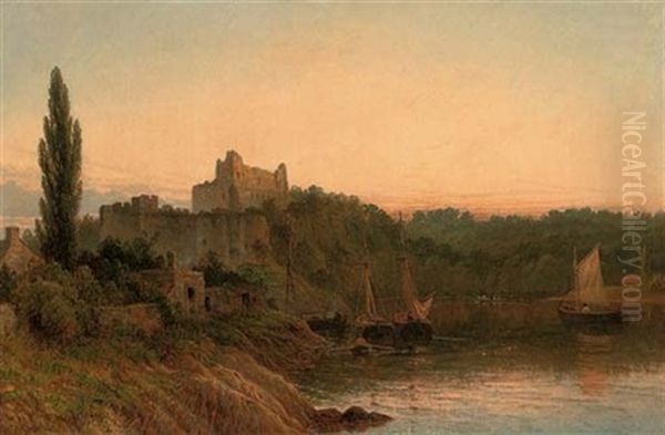 A Ruin In A River Landscape Oil Painting by Henry Dawson