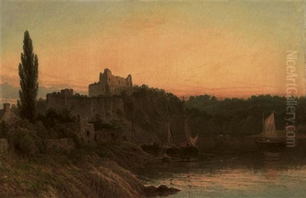 River Scene With Ruin Oil Painting by Henry Dawson