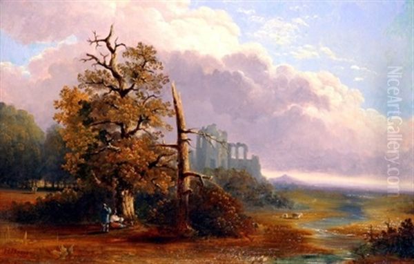 Landscape With Ruin, Figures In The Foreground Oil Painting by Henry Dawson