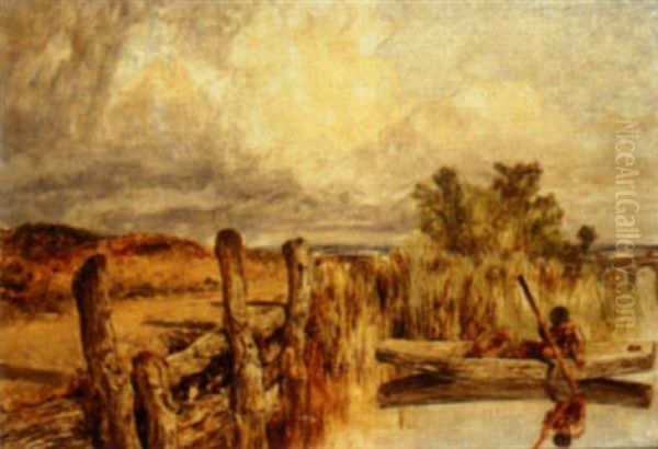 Figure In A Punt Oil Painting by Henry Dawson