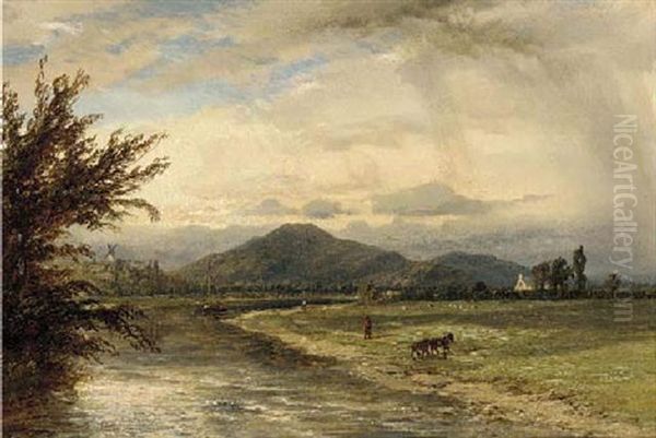 The Trent Lock And Colwick Hill Oil Painting by Henry Dawson