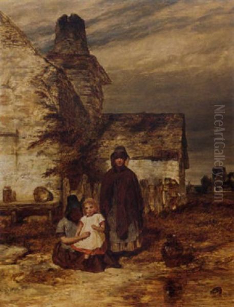 Sisters Before A Cottage Oil Painting by Henry Dawson