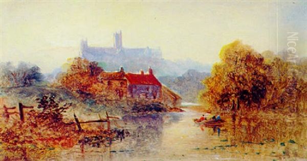 Lincoln Cathedral From The River Oil Painting by Henry Dawson