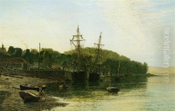 A Fishing Village Oil Painting by Henry Dawson