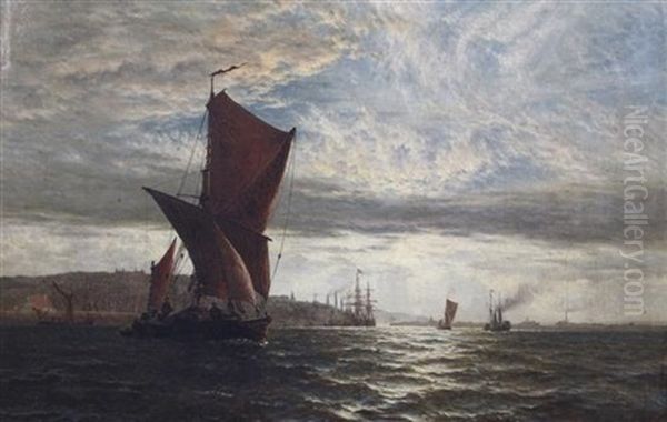 Shoreham Harbour, Evening Oil Painting by Henry Thomas Dawson