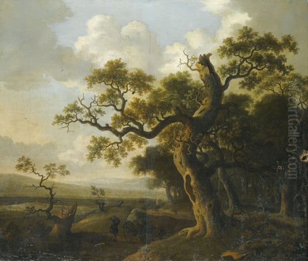 Landscape With A Wagon Near An Oak Tree Oil Painting by Barend Appelman