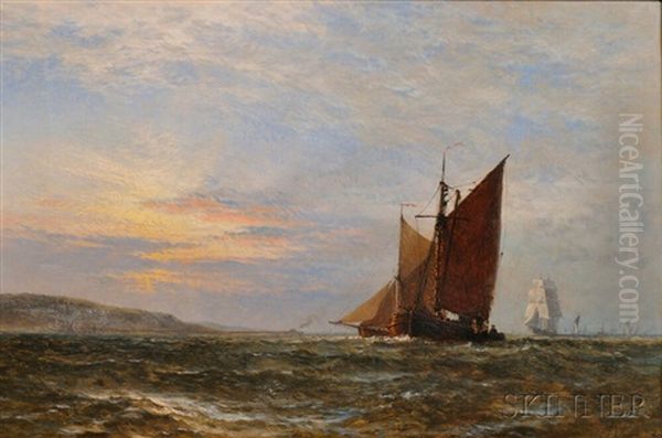 Coastal Shipping At Sunset Oil Painting by Henry Thomas Dawson