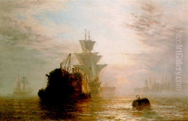 A Calm Harbour Oil Painting by Henry Thomas Dawson