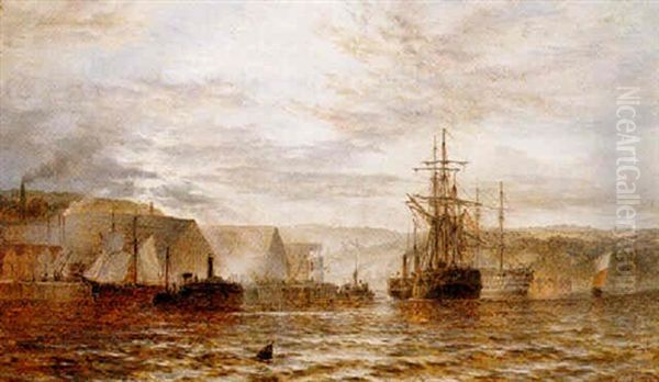 A Harbor Side Oil Painting by Henry Thomas Dawson