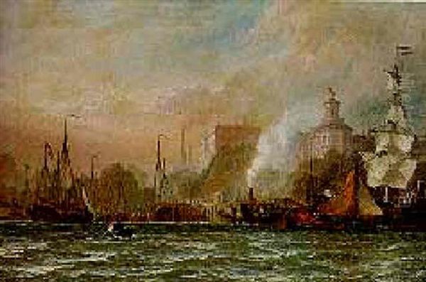 Dutch Shipping In A British Harbour Oil Painting by Henry Thomas Dawson