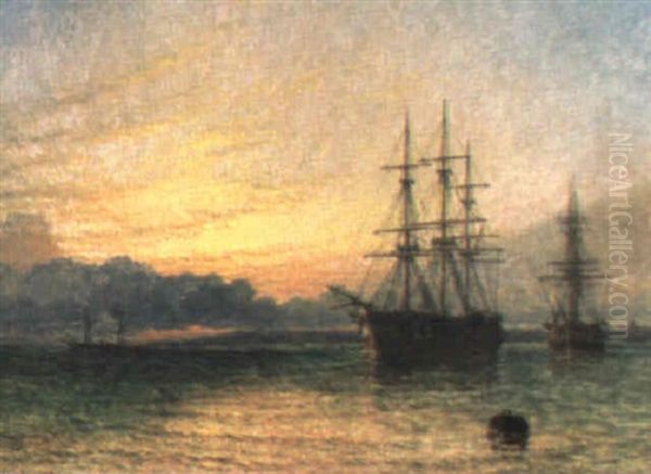 At Anchor, Sunset Oil Painting by Henry Thomas Dawson