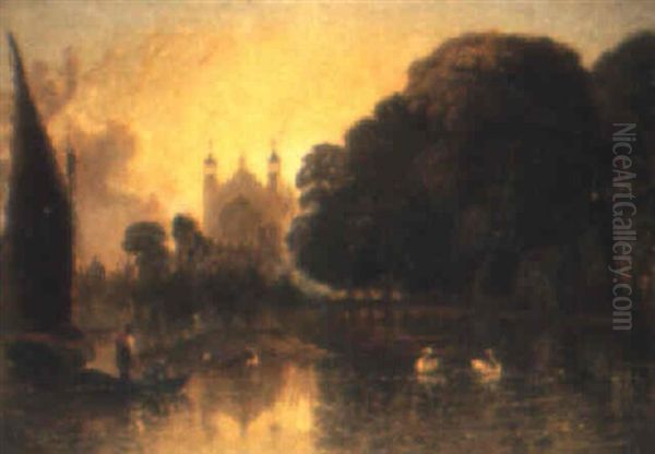 View Of Eton College From The Thames Oil Painting by Henry Thomas Dawson