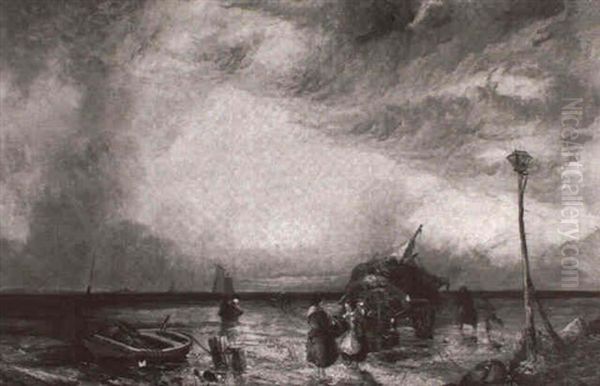 A Coastal Scene With Figures, Boats And A Cart Oil Painting by Henry Thomas Dawson