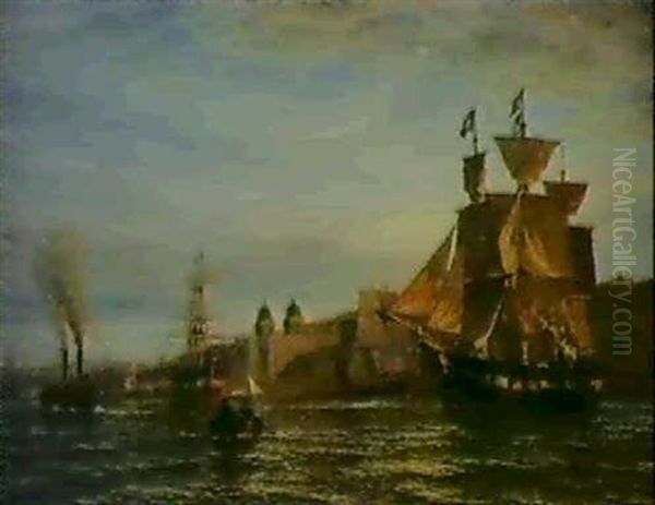 Full Tide Off Greenwich Oil Painting by Henry Thomas Dawson