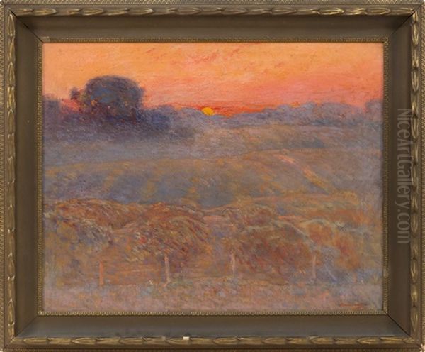 Sunset Over The Vineyard Oil Painting by Dawson Dawson-Watson