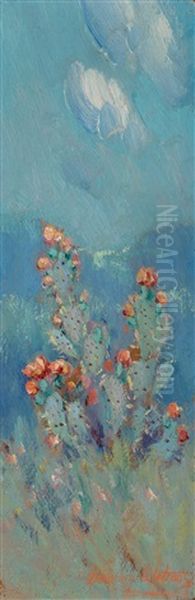 Cactus In Bloom Oil Painting by Dawson Dawson-Watson