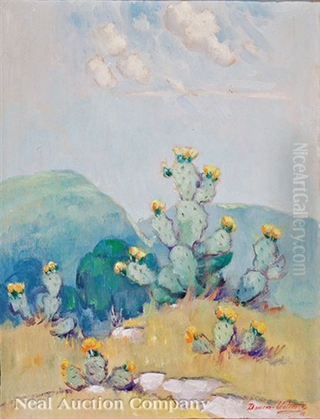 Western Landscape With Flowering Cacti Oil Painting by Dawson Dawson-Watson