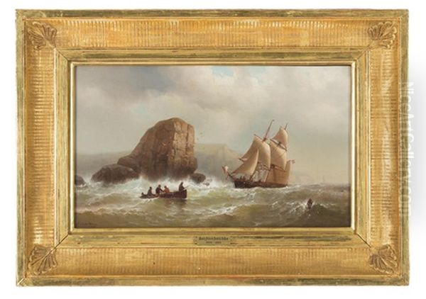 Dutch Brig Off A Rocky Coast With Cliffs Oil Painting by Mauritas Frederik H. De Haas