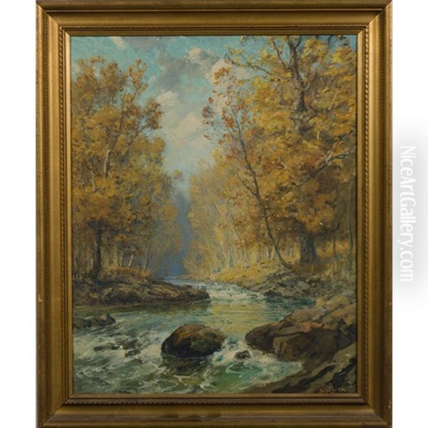 Landscape Depicting A Stream Oil Painting by Franklin B. De Haven